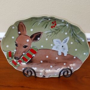 Deer Friends Oval Platter by Casafina Bunny Deer Rabbit Christmas Hard To Find